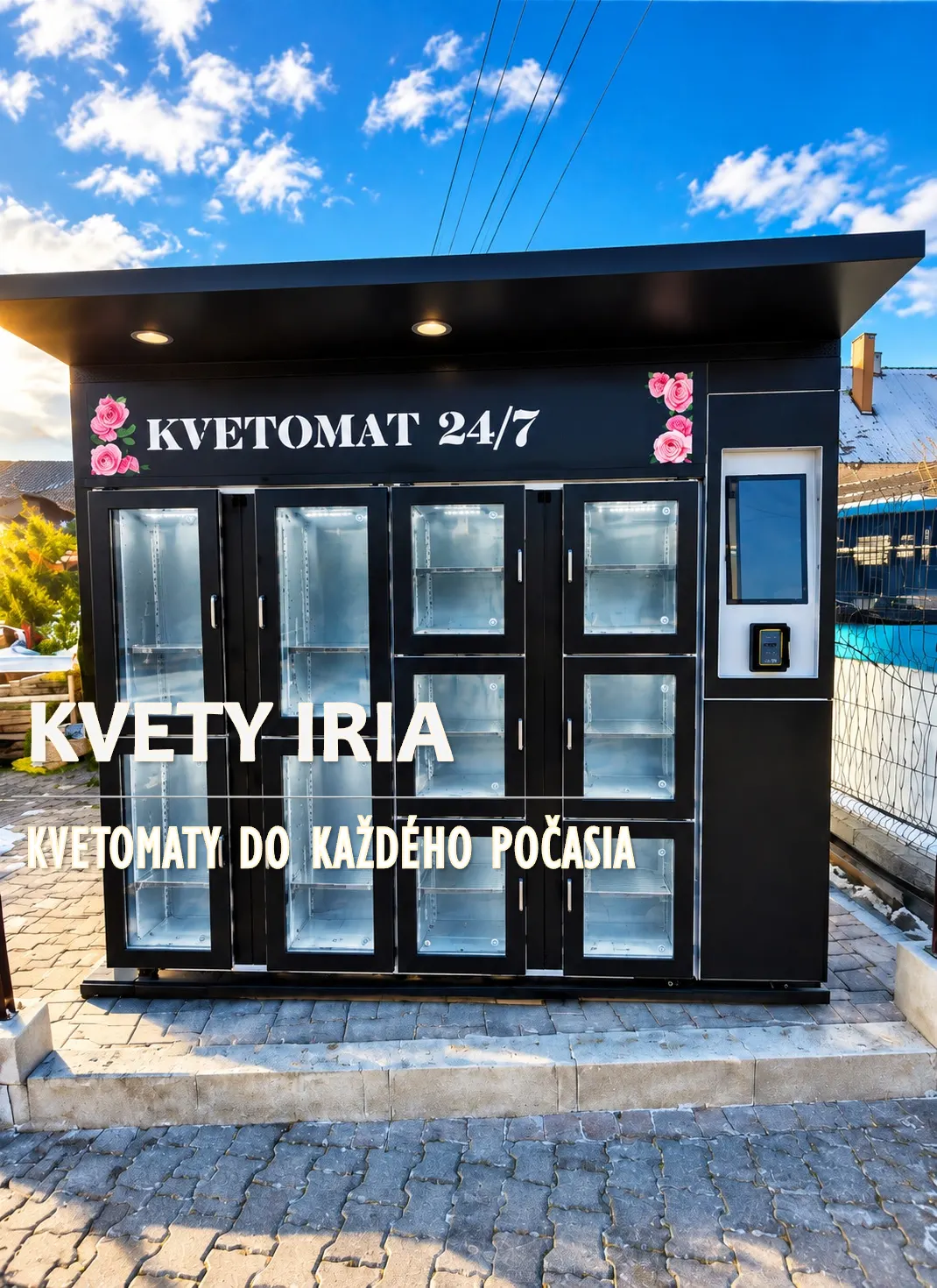 Venkovní květomat na 10 kytic u prodejny v Nitrianském Rudně