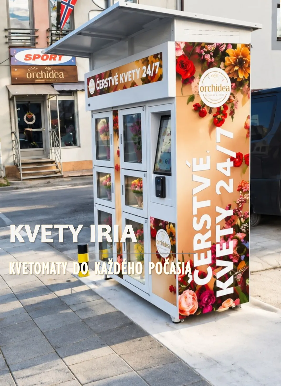 Venkovní květomat na 6 kytic před provozovnou v Čadci